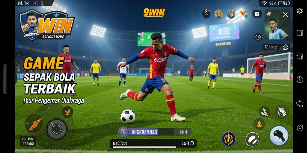 Screenshot gameplay <strong>9WIN</strong> menampilkan aksi mendebarkan di lapangan sepak bola.