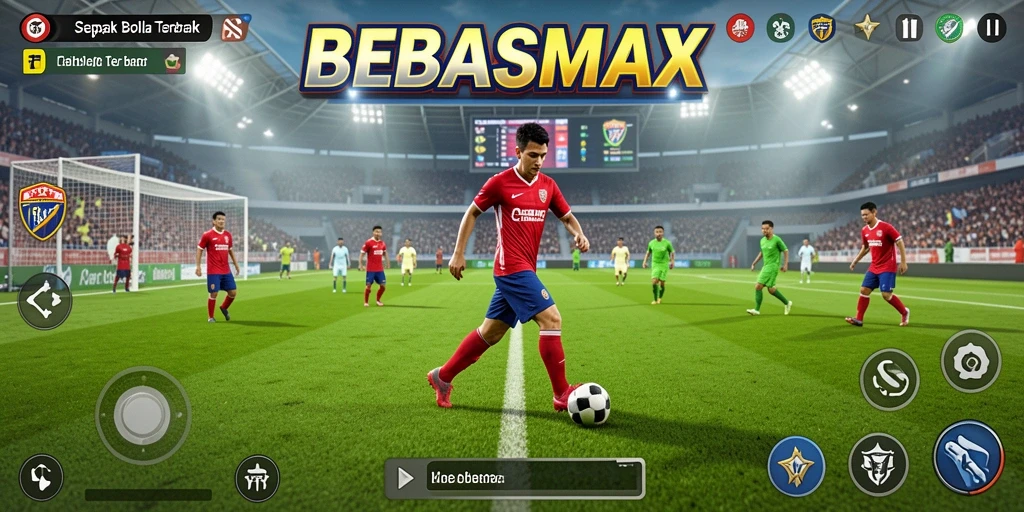 Tampilan gameplay menarik dari BEBASMAX dengan aksi sepak bola.