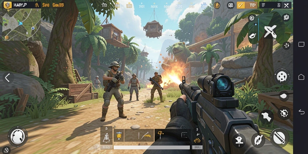 Screenshot utama HARAPJP menampilkan aksi seru dalam gameplay TPS.