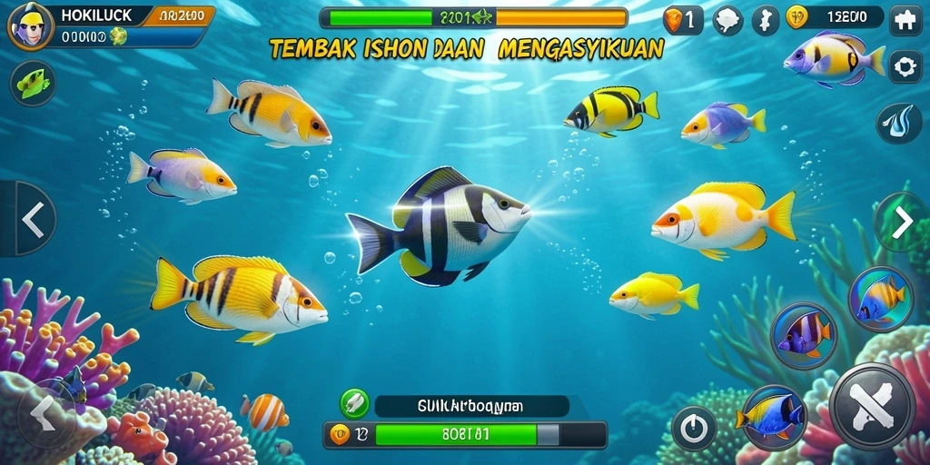 Tampilan gameplay seru HOKILUCK saat menangkap ikan.