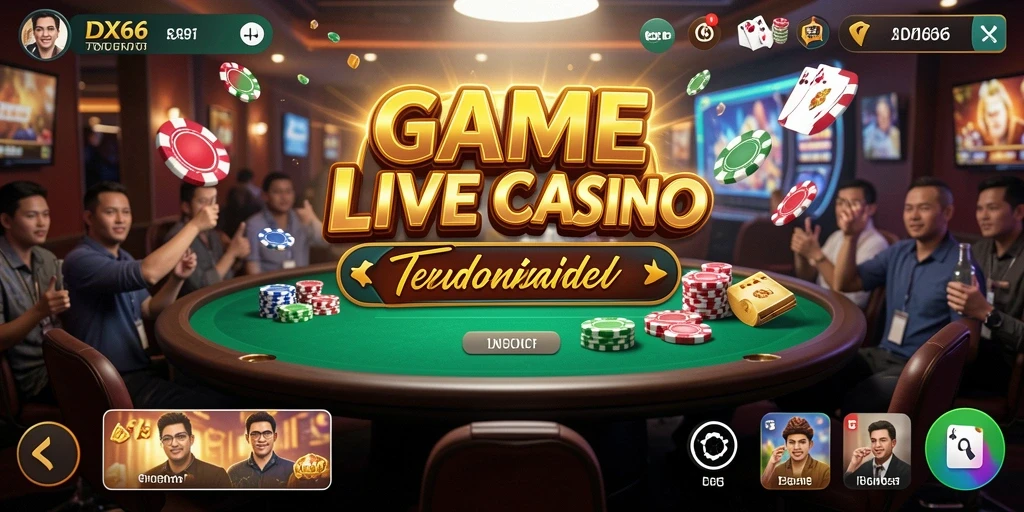 Tampilan screenshot permainan Live Casino dengan dealer dan pemain.