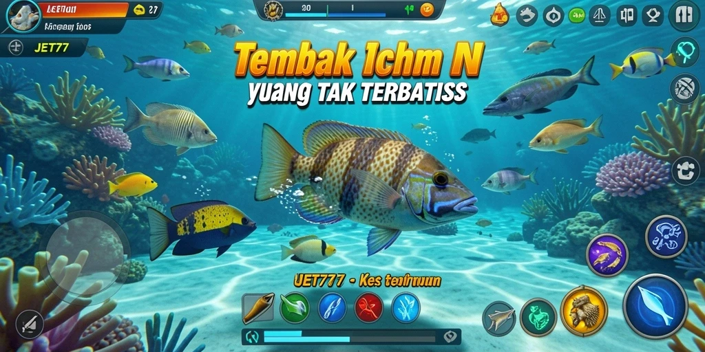 Tampilan gameplay seru di JET77 saat menembak ikan.