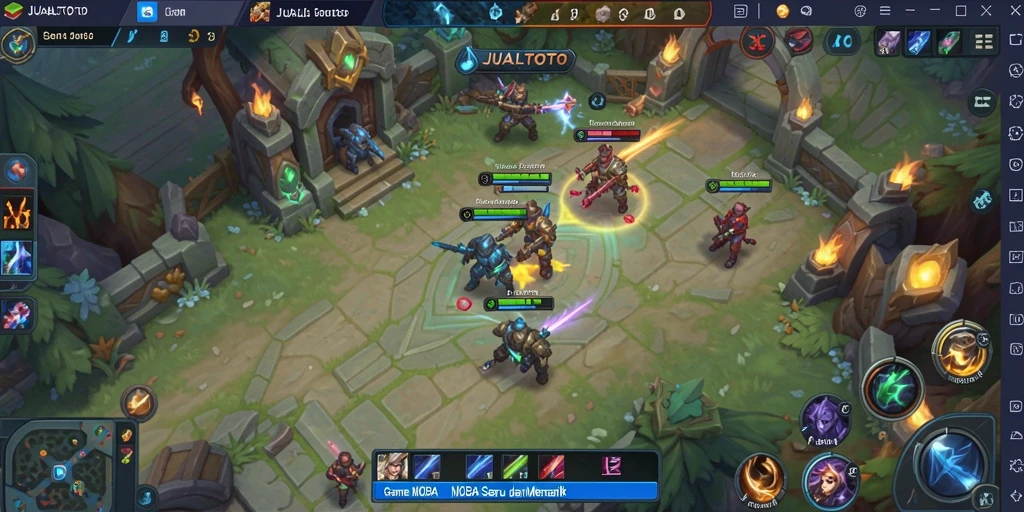 Tampilan gameplay seru dari JUALTOTO dalam pertarungan MOBA.