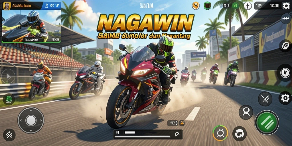 Gameplay seru NAGAWIN dengan balapan motor yang mendebarkan.