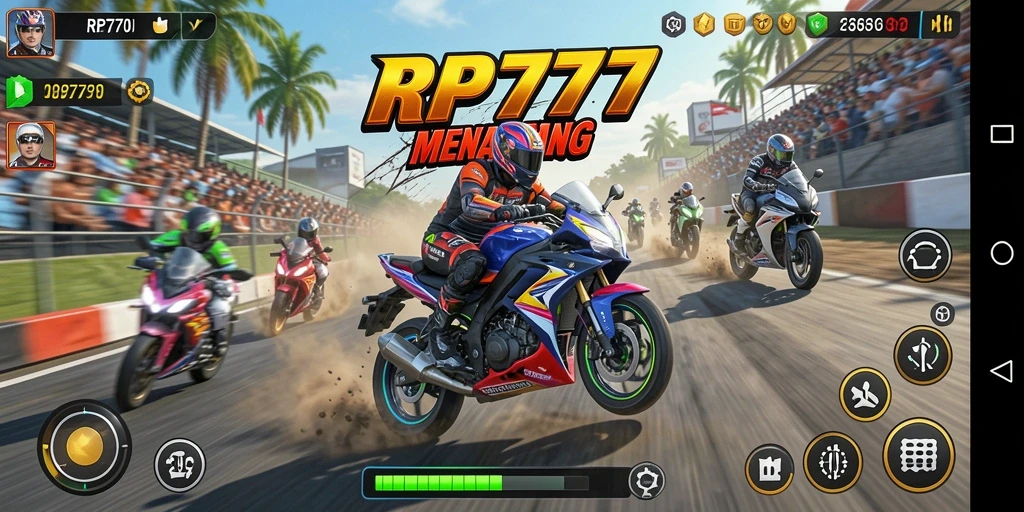 Gameplay seru dengan motor balap di trek yang menantang.